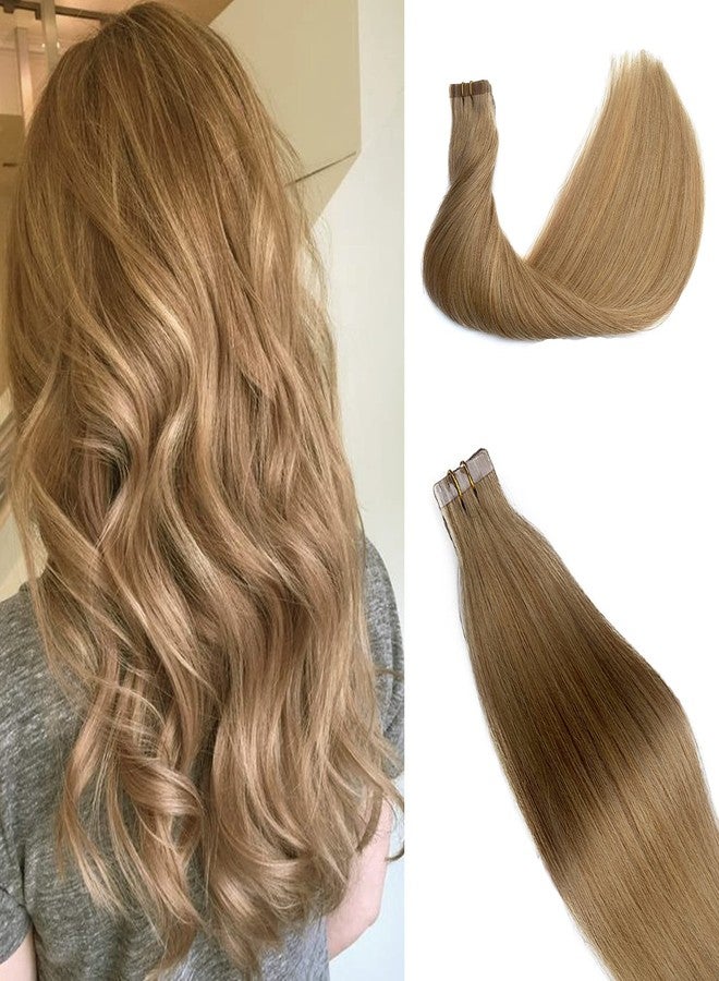 Smavida Blonde Tape in Hair Extensions 100% Remy Human Hair 22Inch 20Pcs 60Gram Double Sided Tape Hair Seamless Skin Weft Human Hair Straight Remy Hair Tape in Extensions Caramel Blonde for Women - Image 1